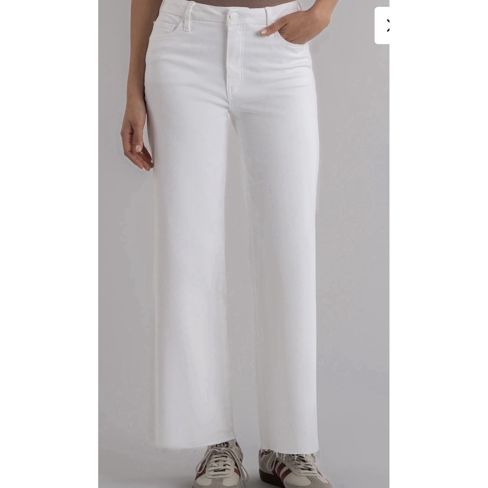 KUT From Kloth Meg Fab Ab Wide Leg Jeans Women 8 White High Rise Raw Hem Preppy